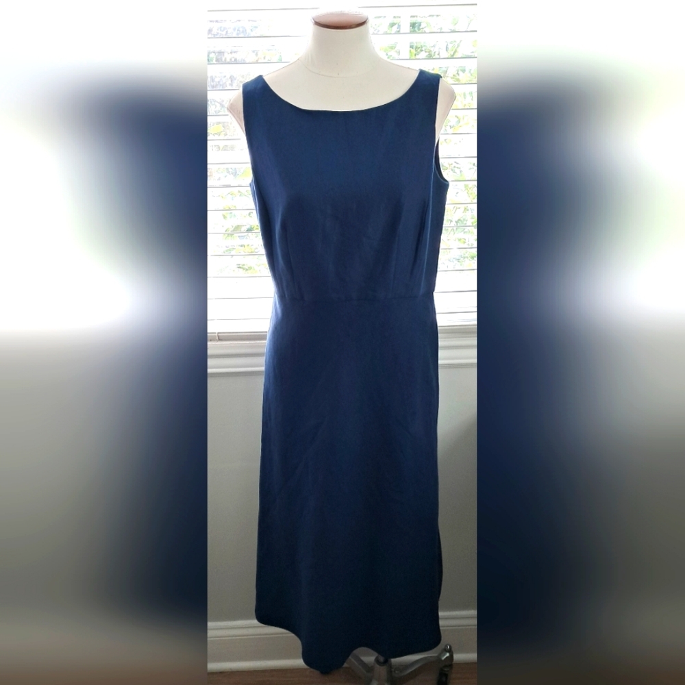 Lafayette 148 New York Dark Blue Sleeveless 100% Linen Dress Sz 6 NWT